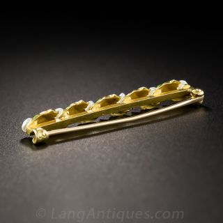 Art Nouveau Leaf and Pearl Bar Pin by Krementz