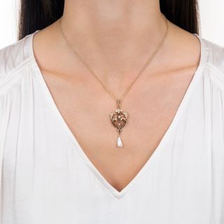 Art Nouveau Lyre and Heart Necklace