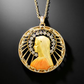 Art Nouveau Madonna Plique-à-Jour Enamel Pendant - 2