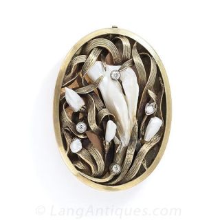 Art Nouveau Mississippi River Pearl Brooch