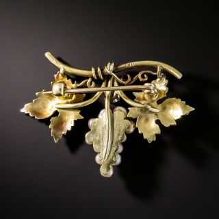 Art Nouveau Natural Pearl and Diamond Grape Cluster Pin
