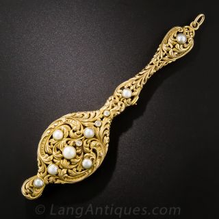 Art Nouveau Natural Pearl and Diamond Lorgnette - 2