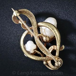 Art Nouveau Natural Pearl and Enamel pin