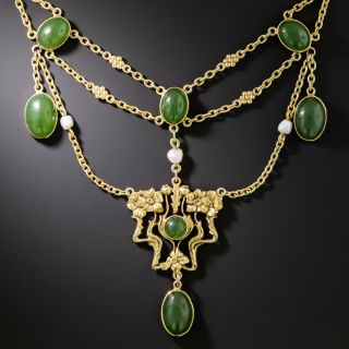 Art Nouveau Nephrite and Pearl Necklace - 3