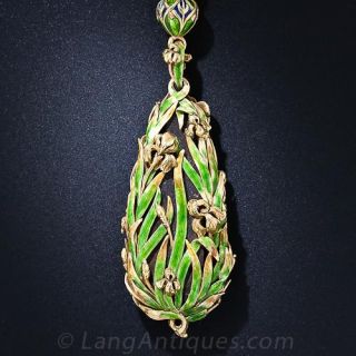 Art Nouveau Opal and Enamel Pendant Necklace