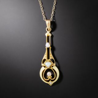 Art Nouveau Opal, Pearl and Enamel Necklace - 3
