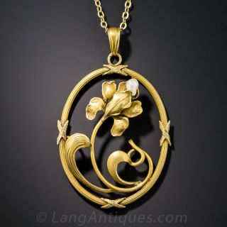 Art Nouveau Open Scroll Flower Pendant