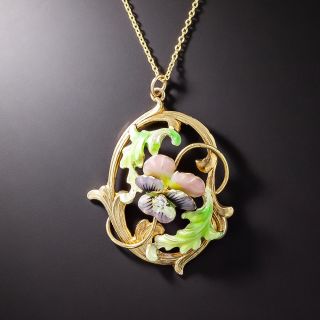 Art Nouveau Pansy Diamond Pendant by Ehrlich & Sinnock - 1