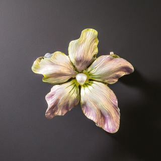 Art Nouveau Pastel Enamel Flower Brooch - 3