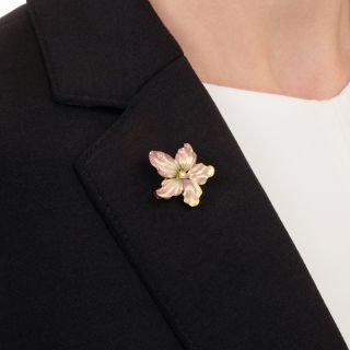 Art Nouveau Pastel Enamel Flower Brooch