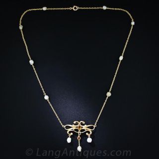 Art Nouveau Pearl and Citrine Necklace