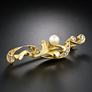 Art Nouveau Pearl and Diamond Bar Pin - 4