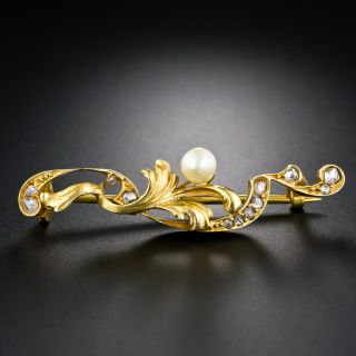 Art Nouveau Pearl and Diamond Bar Pin