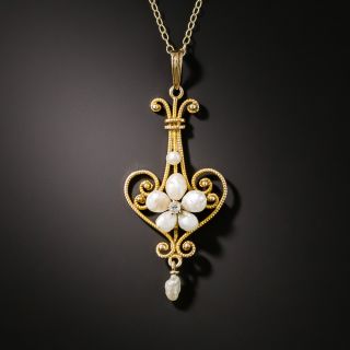 Art Nouveau Pearl and Diamond Necklace - 2
