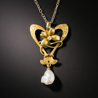 Art Nouveau Pearl and Diamond Necklace - 2