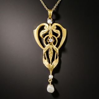 Art Nouveau Pearl and Diamond Necklace - 2