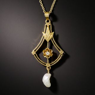 Art Nouveau Pearl and Diamond Necklace - 2