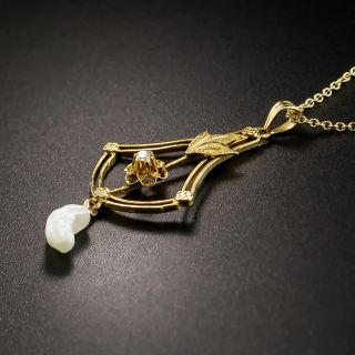 Art Nouveau Pearl and Diamond Necklace