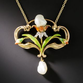 Art Nouveau Pearl and Diamond Necklace by Bippart, Bennett & Co. - 2