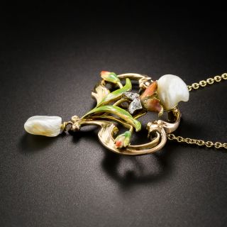 Art Nouveau Pearl and Diamond Necklace by Bippart, Bennett & Co.