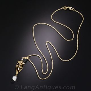 Art Nouveau Pearl and Diamond Pendant