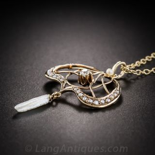 Art Nouveau Pearl and Diamond Pendant