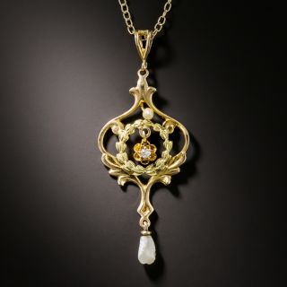 Art Nouveau Pearl and Diamond Pendant - 2