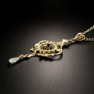 Art Nouveau Pearl and Diamond Pendant