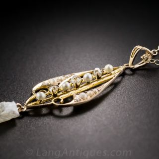 Art Nouveau Pearl and Diamond Pendant