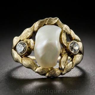 Art Nouveau Pearl and Diamond Ring 
