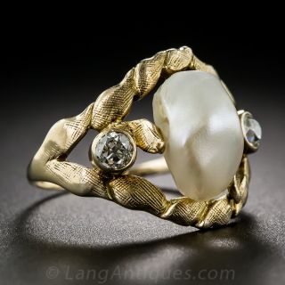 Art Nouveau Pearl and Diamond Ring 