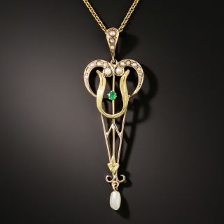Art Nouveau Pearl and Emerald Necklace - 2