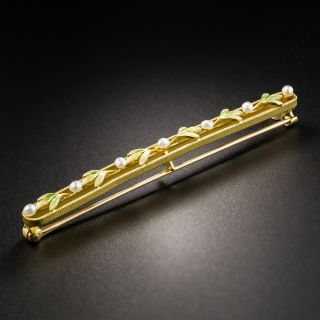 Art Nouveau Pearl and Enamel Bar Pin by Krementz - 4