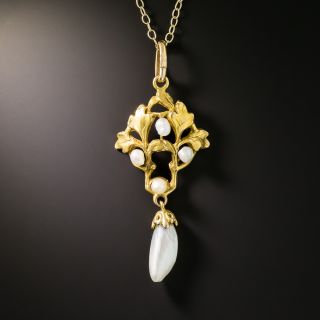 Art Nouveau Pearl and Leaf Motif Pendant - 3