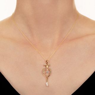 Art Nouveau Pearl and Sapphire Lavalier Pendant