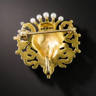 Art Nouveau Pearl Diamond and Demantoid Pin 