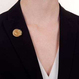 Art Nouveau Pearl, Diamond, and Enamel Pin by Krementz