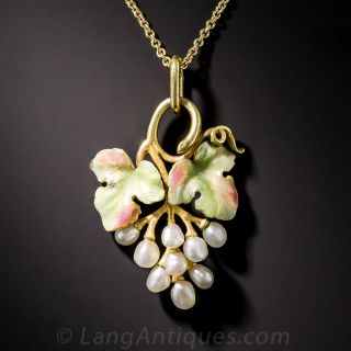 Art Nouveau Pearl Grape Cluster Pendant - 2