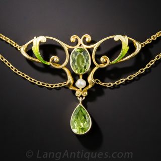 Art Nouveau Peridot and Enamel Necklace
