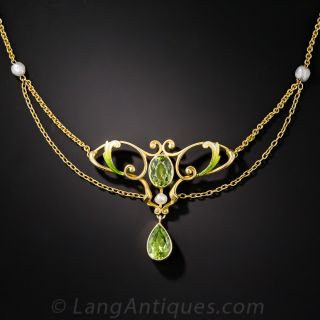 Art Nouveau Peridot and Enamel Necklace