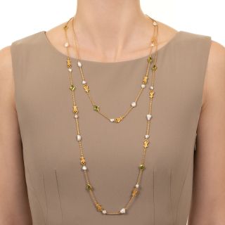 Art Nouveau Peridot and Freshwater Pearl Double Strand Necklace
