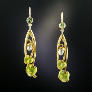 Art Nouveau Peridot and Pearl Earrings - 2