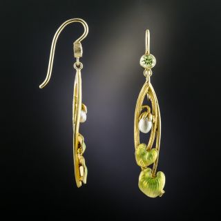 Art Nouveau Peridot and Pearl Earrings