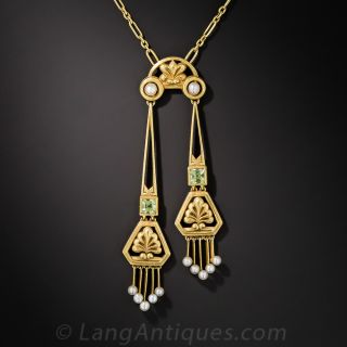 Art Nouveau Peridot and Pearl Lavalier, Brassler & Co.