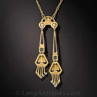 Art Nouveau Peridot and Pearl Lavalier, Brassler & Co.