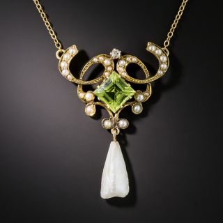 Art Nouveau Peridot and Pearl Necklace by Ehrlick and Sinnock - 3