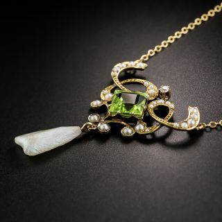 Art Nouveau Peridot and Pearl Necklace by Ehrlick and Sinnock