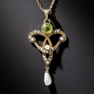 Art Nouveau Peridot and Pearl Pendant
