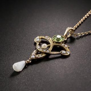 Art Nouveau Peridot and Pearl Pendant
