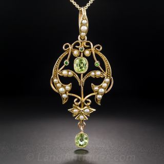 Art Nouveau Peridot and Pearl Pendant